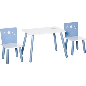 Homcom Tavolo con Sedie Bambini e Bambine 2-6 Anni in Legno Azzurro e Bianco, Set 3 Pezzi