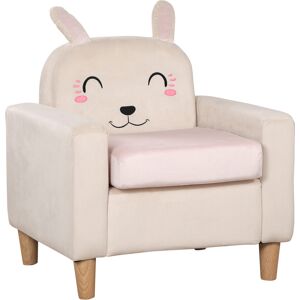 Homcom Poltroncina per Bambini con Design a Coniglio e Gambe in Legno, 53x47x54.5cm, Crema