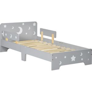 Zonekiz Letto per Bambini 3-6 Anni con Motivi a Stelle e Luna in Pannelli di MDF e Truciolato, 143x76x49 cm, Grigio e color Legno