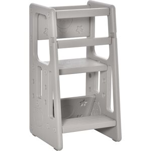 Homcom Scaletta per Bambini Torre Montessoriana Altezza Regolabile 3 Livelli, 47x47x90cm, Grigio