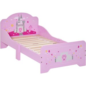 Homcom Letto per Bambini con Spondine di Sicurezza in Legno per Cameretta, Lettino per Bimbi da 3-6 Anni, 143x73x60cm, Rosa