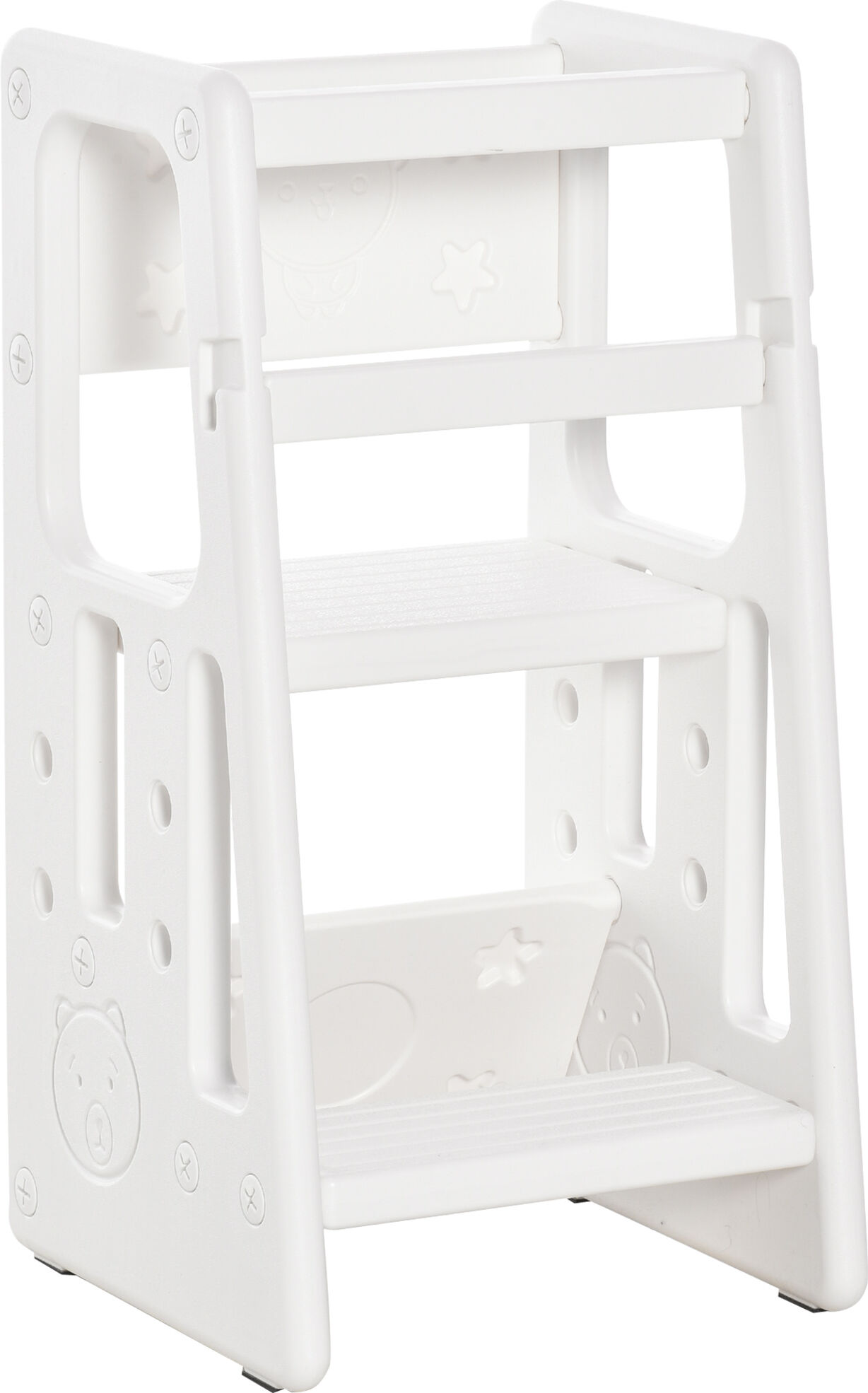 Homcom Scaletta per Bambini Torre Montessoriana Altezza Regolabile 3 Livelli, HDPE Inodore, 47x47x90cm, Bianco