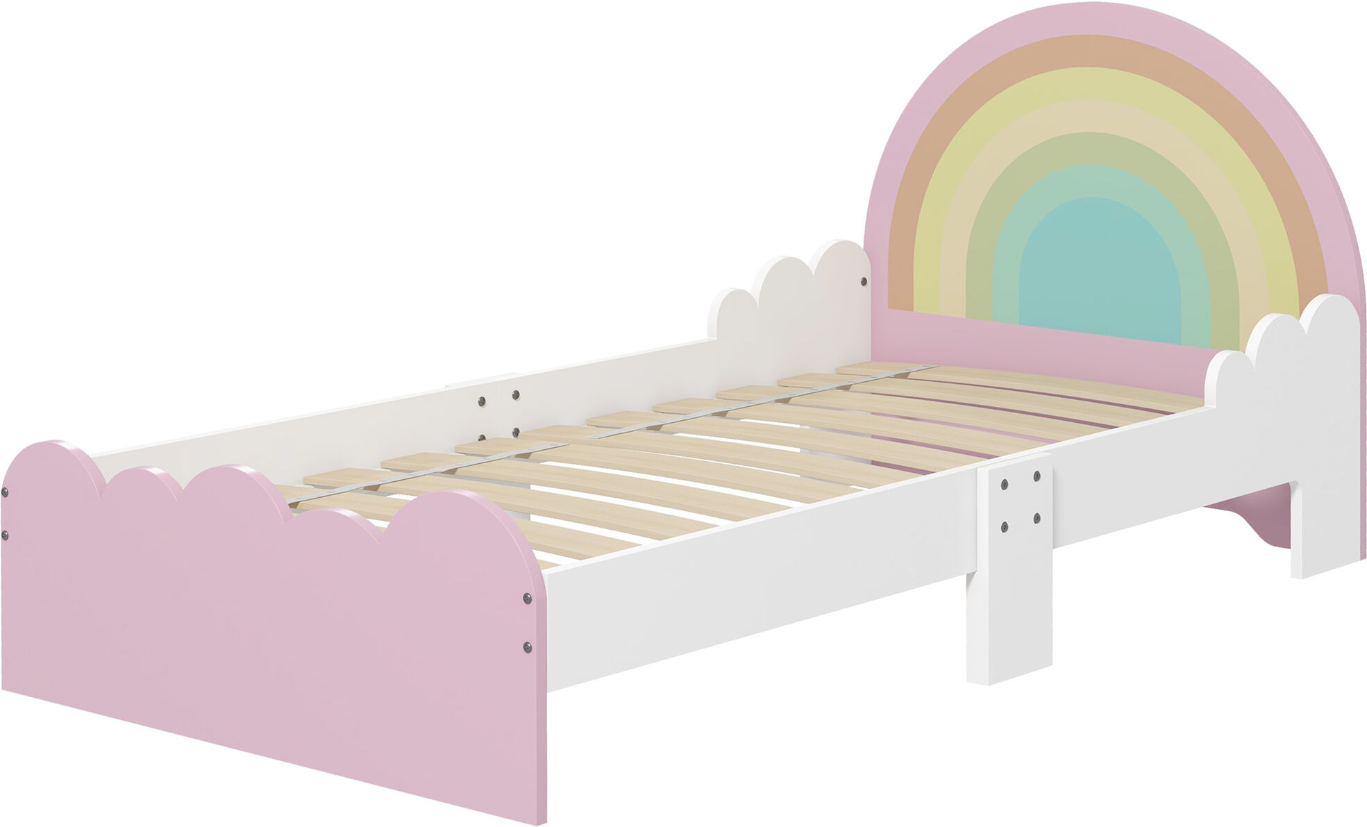 Zonekiz Lettino per Bambini 3-6 Anni con Sponde Laterali Anticaduta in MDF, 143x74x66 cm, Bianco e Rosa