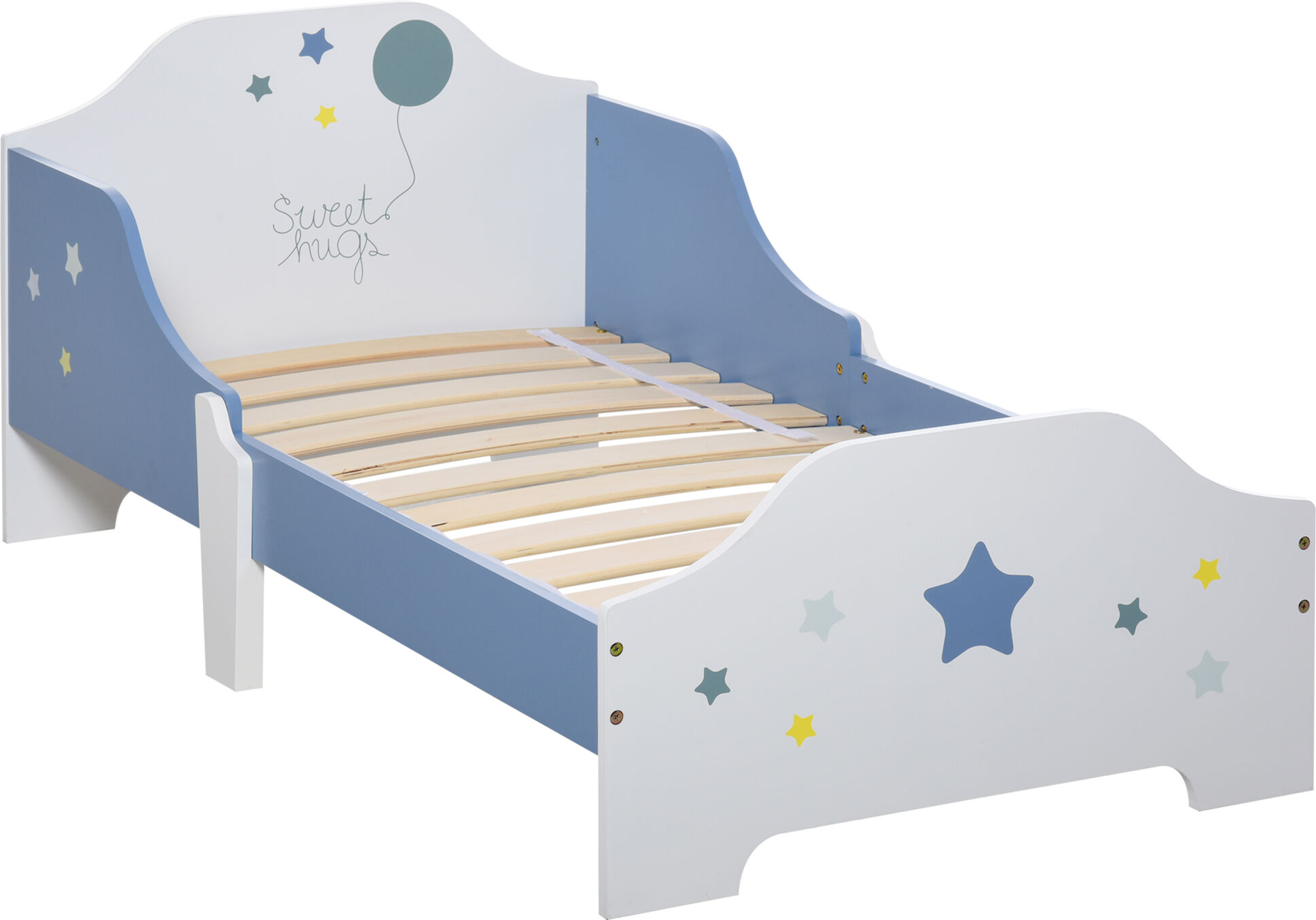 Homcom Letto Basso per Bambini +3 Anni con Sponde, Lettino Blu e Bianco,Atrezzatura Stanza per Bambino 143 x 74 x 59 cm Aosom.it