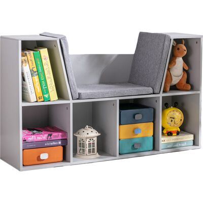 Homcom 2-in-1 Scaffale per bambini Scaffale + Panca con Cuscino 103 cm × 30 cm × 62 cm Bianco + Grigio Aosom Italy Homcom 2-in-1 Scaffale per bambini Scaffale + Panca con Cuscino 103 cm × 30 cm × 62 cm Bianco + Grigio Aosom Italy