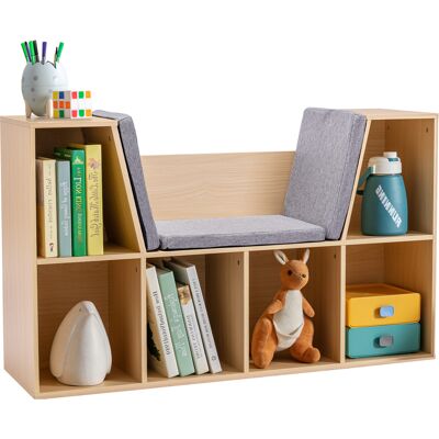 Homcom 2-in-1 Scaffale per Bambini Scaffale + Panca con Cuscino 103 cm × 30 cm × 62 cm Bianco + Grigio Aosom Italy Homcom 2-in-1 Scaffale per Bambini Scaffale + Panca con Cuscino 103 cm × 30 cm × 62 cm Bianco + Grigio Aosom Italy
