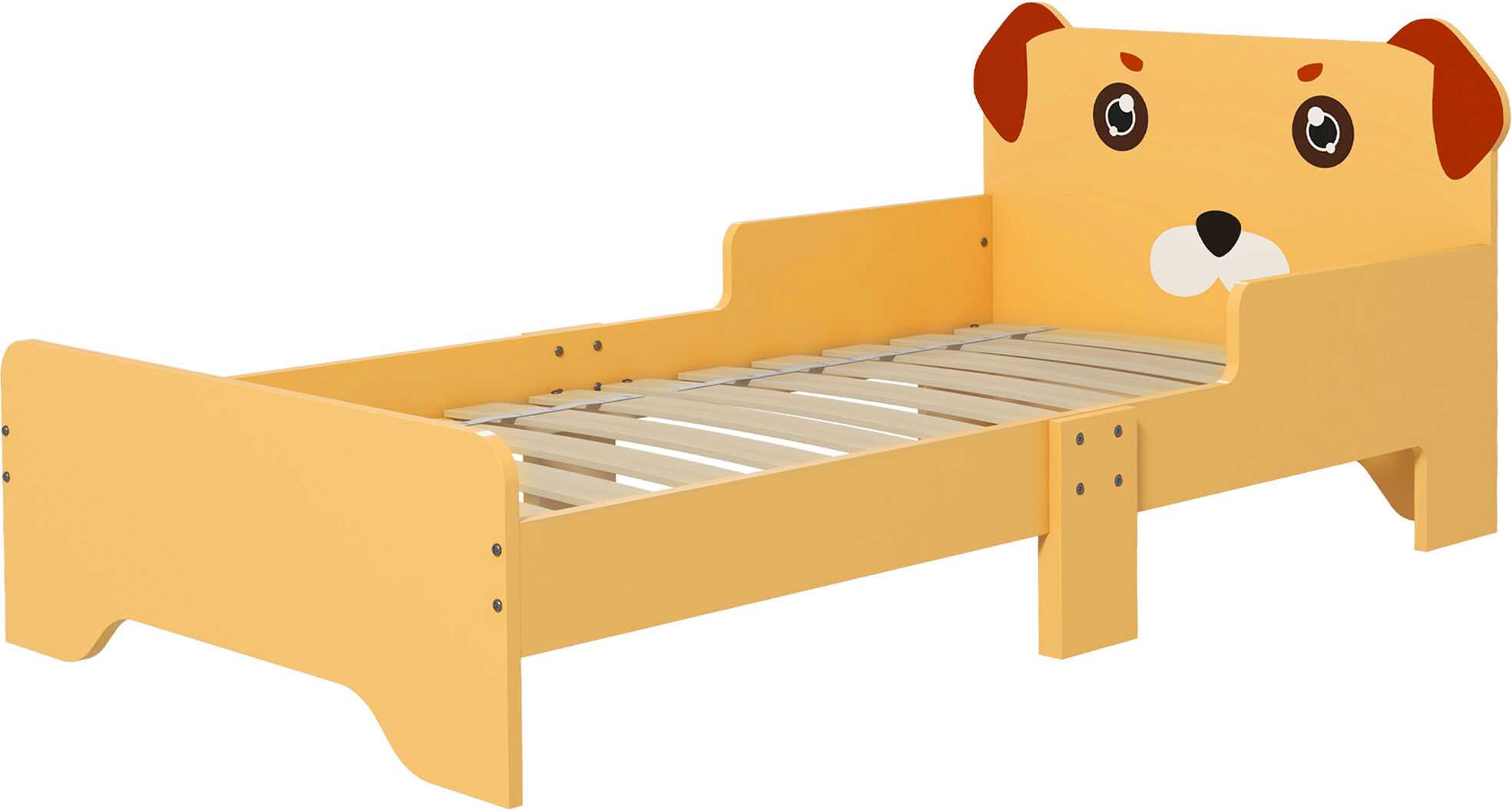 Zonekiz Lettino per Bambini 3-6 Anni con Sponde Laterali Anticaduta in MDF, 143x74x66 cm, Giallo