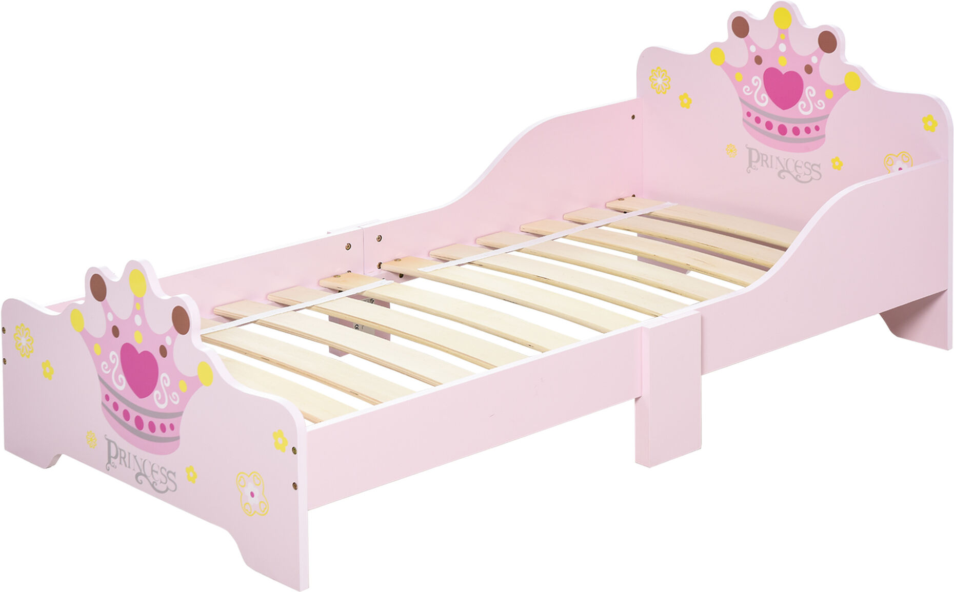 Homcom Letto per Bambini con Bordi Rialzati e 6 Gambe in Legno per Cameretta, Lettino per Bimbi da 3-6 Anni, 143x73x60cm, Rosa