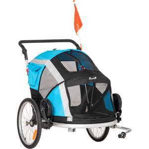 Pawhut Carrello Trasporto Cani sotto i 30kg, Rimorchio Bici per Cani con Porta Anteriore e Posteriore, Finestre a Rete e Tetto Apribile