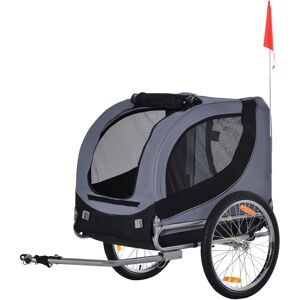 Pawhut Rimorchio Bici per Cani Taglia Media con Finestre Laterali e Bandierina, 130x73x90 cm, Grigio e Nero