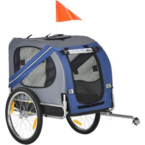 Pawhut Rimorchio per Bicicletta per Animali Domestici Ruota 50 cm Impermeabile Grigio Blu