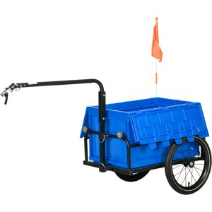 Homcom Rimorchio Bici ad Altezza Regolabile con Box Portaoggetti da 65L in Plastica, in Acciaio, 145x61x76/81 cm, Blu