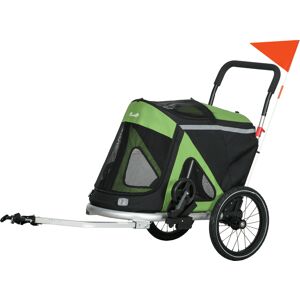 Pawhut Rimorchio Bici e Passeggino per Cani 2 in 1 Pieghevole con Catarifrangenti e Bandierina, Verde