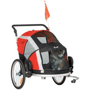 Pawhut Rimorchio Bici per Cani sotto i 30kg con Porta Anteriore e Posteriore, Finestre a Rete e Tetto Apribile, 150x82x98-108cm