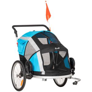 Pawhut Carrello Trasporto Cani sotto i 30kg, Rimorchio Bici per Cani con Porta Anteriore e Posteriore, Finestre a Rete e Tetto Apribile