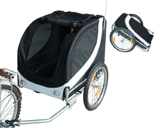 Pawhut Rimorchio per Animali Domestici Pieghevole da Bicicletta, bianco e nero, 130x90x110cm