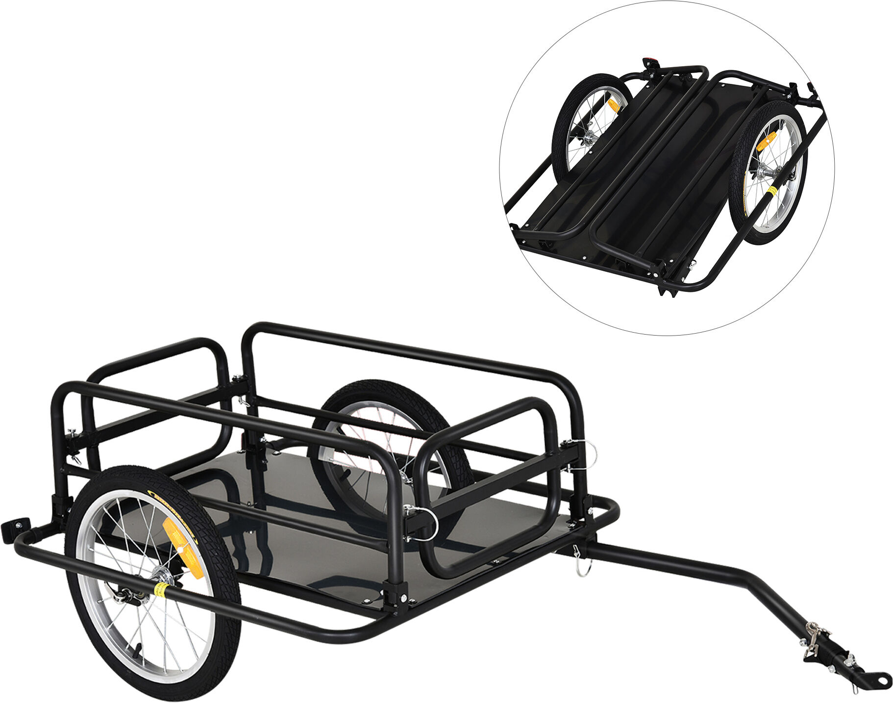 Homcom Carrello Bici con Pareti Pieghevoli e Rimovibili, Gancio e 4 Catarifrangenti, in Acciaio e PE, 139x71.5x49 cm, Nero