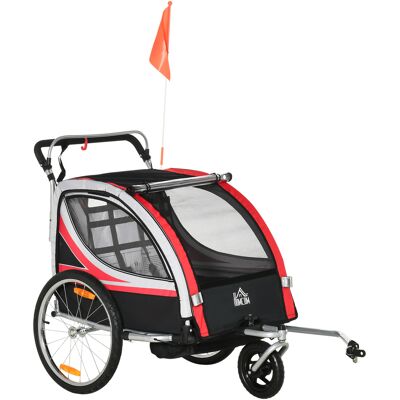 Homcom Rimorchio Bici per Bambini Passeggino, Design 2 in 1 con Freno, Cintura a 5 Punti e Tasche Laterali, 116-142x75x101cm, Multicolore Aosom Homcom Rimorchio Bici per Bambini Passeggino, Design 2 in 1 con Freno, Cintura a 5 Punti e Tasche Laterali, 116-142x75x101cm, Multicolore Aosom