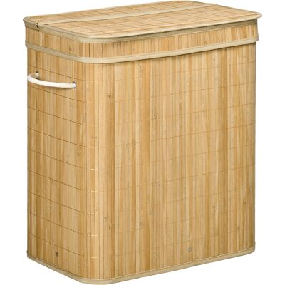 Homcom Cesto Portabiancheria da 90L Pieghevole con 2 Scomparti, Coperchio e Manici in Bambù Homcom Cesto Portabiancheria da 90L Pieghevole con 2 Scomparti, Coperchio e Manici in Bambù
