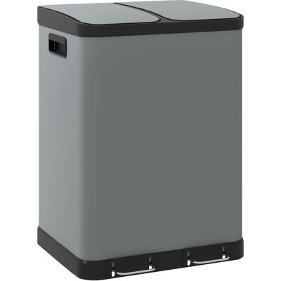 HOMCOM Bidone doppio 30L in metallo con pedale - Contenitore per cucina e ufficio HOMCOM Bidone doppio 30L in metallo con pedale - Contenitore per cucina e ufficio