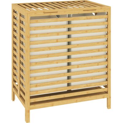 Homcom Cesto Portabiancheria in Bambù 64L con Coperchio, 2 Sacche in Tessuto Oxford Rimovibili e Lavabili, Color Legno Aosom Italy Homcom Cesto Portabiancheria in Bambù 64L con Coperchio, 2 Sacche in Tessuto Oxford Rimovibili e Lavabili, Color Legno Aosom Italy