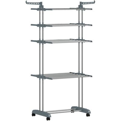 Homcom Stendibiancheria pieghevole 5 livelli con ruote, Grigio Aosom Italy Homcom Stendibiancheria pieghevole 5 livelli con ruote, Grigio Aosom Italy