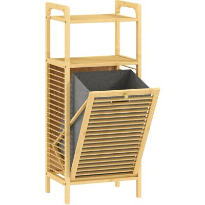 Homcom Mobile Bagno a Doghe con Cesto Portabiancheria e Armadietto, in Bambù e Poliestere, 40x30x95 cm, Grigio e Legno Aosom Italy Homcom Mobile Bagno a Doghe con Cesto Portabiancheria e Armadietto, in Bambù e Poliestere, 40x30x95 cm, Grigio e Legno Aosom Italy
