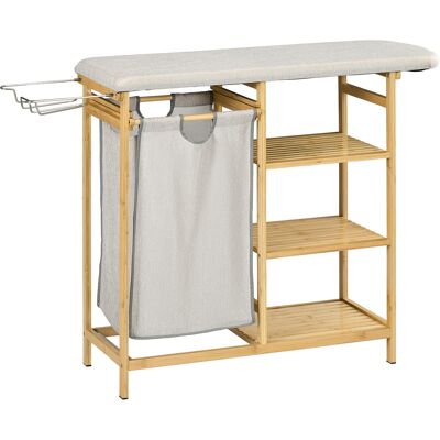 Homcom Cestino Portabiancheria in Bambù e Poliestere con Asse da Stiro e Ripiano a 3 Livelli, 113x34x82 cm Homcom Cestino Portabiancheria in Bambù e Poliestere con Asse da Stiro e Ripiano a 3 Livelli, 113x34x82 cm