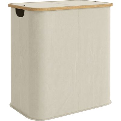 Homcom Cesto Portabiancheria da 80L a 2 Sezioni con Coperchio, in Tessuto non Tessuto e Bambù, 54x34x58.5 cm, Beige Aosom Italy Homcom Cesto Portabiancheria da 80L a 2 Sezioni con Coperchio, in Tessuto non Tessuto e Bambù, 54x34x58.5 cm, Beige Aosom Italy