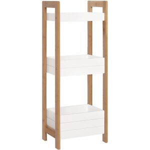 Homcom Mobiletto Bagno Multiuso Scaffale a 3 Ripiani Compatto in Legno MDF e Bambù, Bianco, 27.5x20.8x74cm