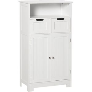 Kleankin Mobile Bagno Multiuso con Armadietto 2 Ante, Mensola e 2 Cassetti Regolabili 60x30x108.8cm, Bianco