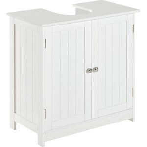 Homcom Amardietto Sottolavabo in MDF, Mobiletto Sottolavello Bianco per Bagno Con 2 Ante (60x30x60cm)