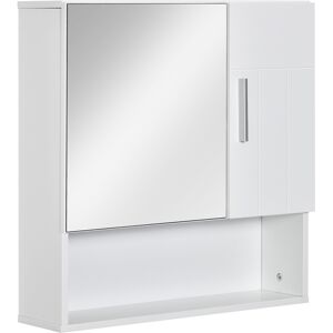 Kleankin Specchiera Bagno in Legno con Mensole Regolabili, Mobile Bagno a 2 Ante e Ripiano Aperto, 54x15.2x55.3cm, Bianco