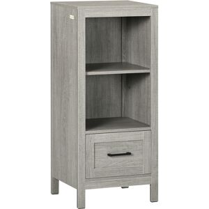 Kleankin Mobiletto Bagno Salvaspazio con Ripiani e Cassetto, Armadietto Bagno in Legno Multiuso, 40x30x89cm, Grigio