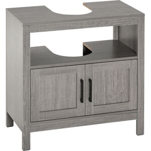 Kleankin Mobile Sottolavabo con Armadietto a 2 Ante e Ripiani, Mobiletto Bagno Salvaspazio in Legno 60x30x60cm, Grigio