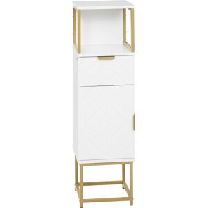 Kleankin Mobile Colonna Bagno con Cassetto, Armadietto e Ripiano in Legno e Metallo, 30x30x105cm, Bianco