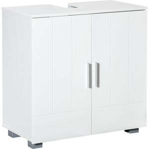 Kleankin Mobile Sotto Lavabo Bagno Salvaspazio a U con 2 Ante e Ripiano Interno Regolabile, 60x30x60cm, Bianco