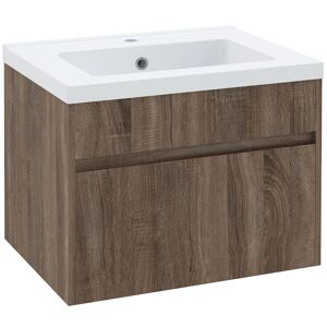 Kleankin Mobile Lavabo da 60cm con Cassetto in Legno e Lavandino in Ceramica, Marrone Chiaro