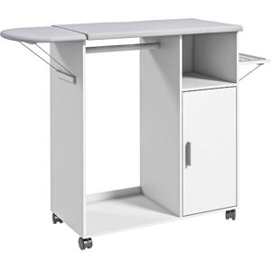 Homcom Mobile Asse da Stiro con Piano d'Appoggio, 3 Ripiani a Cubo e Guida, 127x42.5x99 cm, Bianco