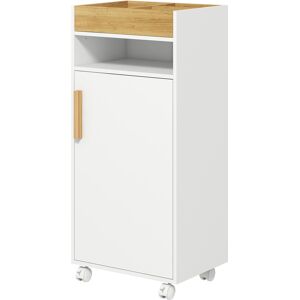 Kleankin Mobiletto Bagno con Vassoio Rimovibile, Ripiano Aperto e Armadietto Chiuso, in Truciolato, 40x30x88 cm, Bianco