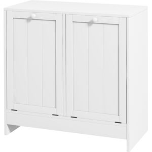 Kleankin Mobile Portabiancheria con 2 Scomparti a Ribalta in Legno, 60x33x68cm, Bianco