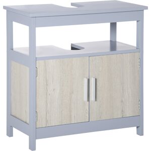 Kleankin Mobile Sottolavabo Bagno con Armadietto e Ripiano Aperto, 60x30x62cm, Grigio e Legno Naturale