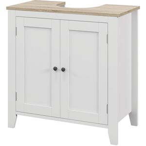 Kleankin Mobile Sottolavabo Bagno a U con Ripiano Regolabile Interno, in MDF, 60x30x60 cm, Bianco e color Legno