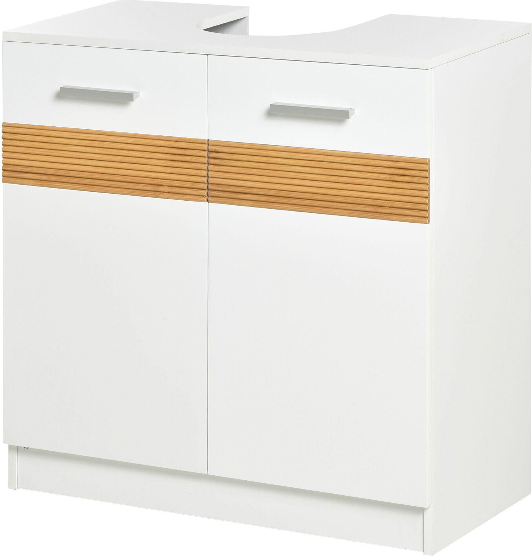 Kleankin Mobile Sotto Lavabo Bagno, Mobiletto Bagno Sottolavandino con Antine in Legno Bianco, 60x30x60.5cm