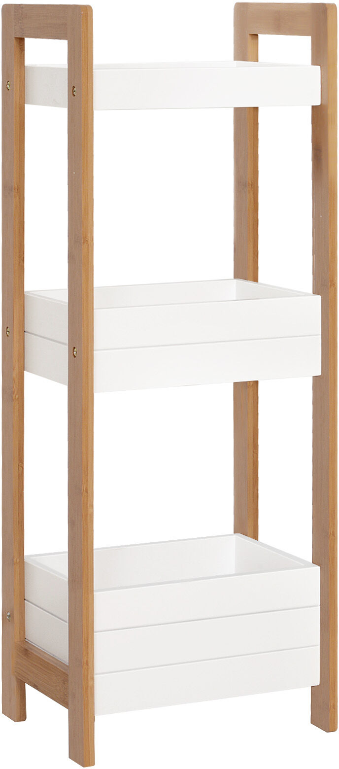 Homcom Mobiletto Bagno Multiuso Scaffale a 3 Ripiani Compatto in Legno MDF e Bambù, Bianco, 27.5x20.8x74cm