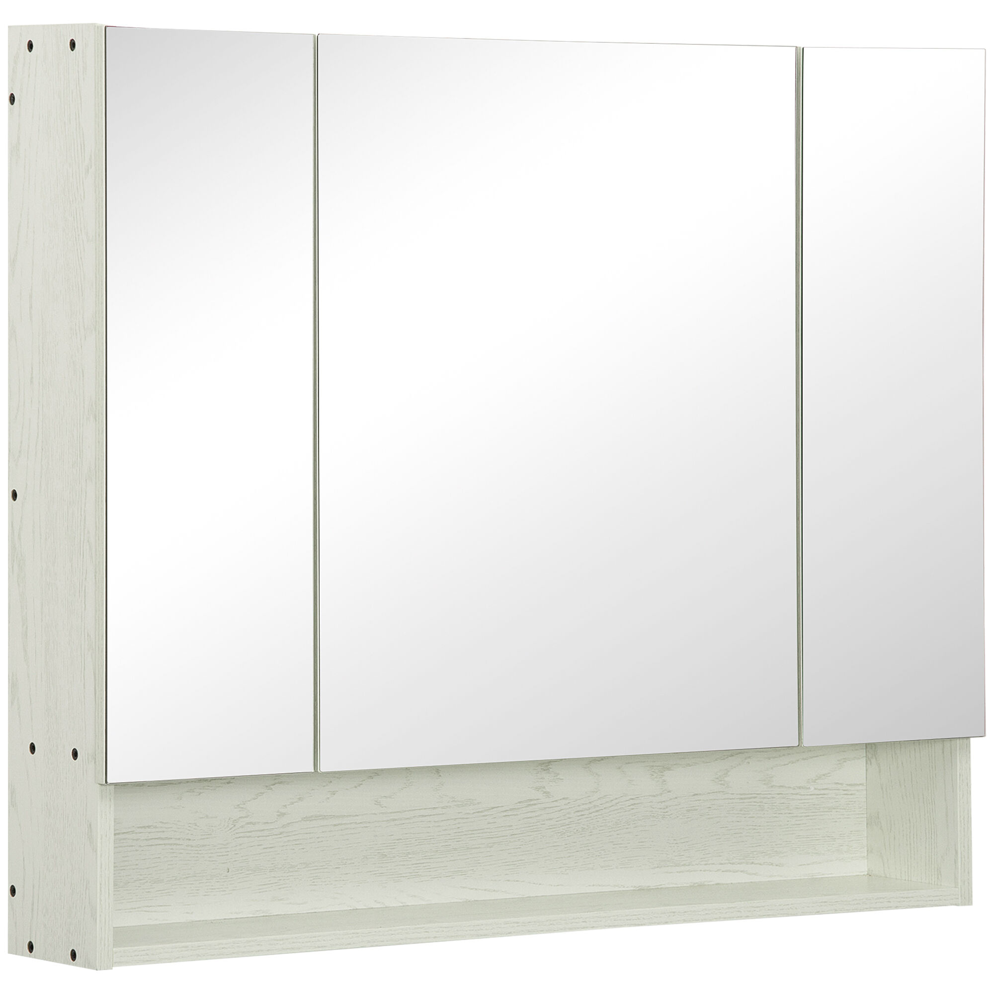 Kleankin Armadietto a Specchio per Bagno con Ripiani Regolabili, 3 Porte e Credenze, in MDF e Vetro, 90x15x75cm, Bianco