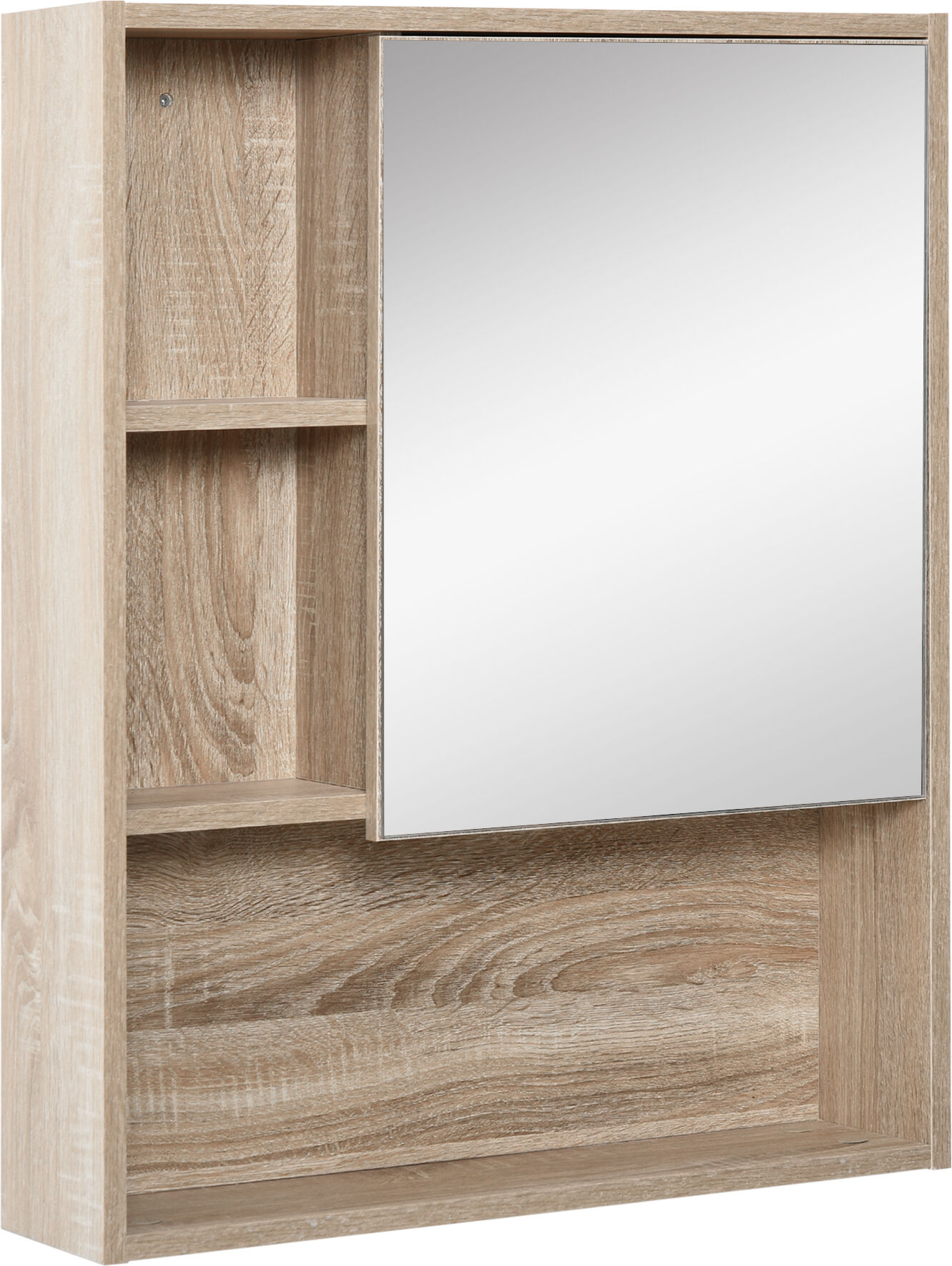 Kleankin Armadietto a specchio per bagno con scaffale regolabile, montaggio a muro, color rovere, 60 x 15 x 76cm