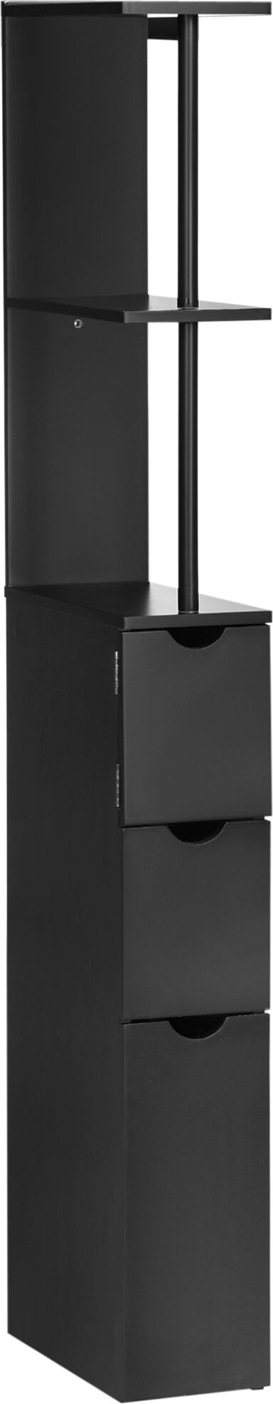 Homcom Mobile Colonna Salvaspazio in Legno con Ripiani, Armadietto e Cassetti, Nero, 15x33x136cm