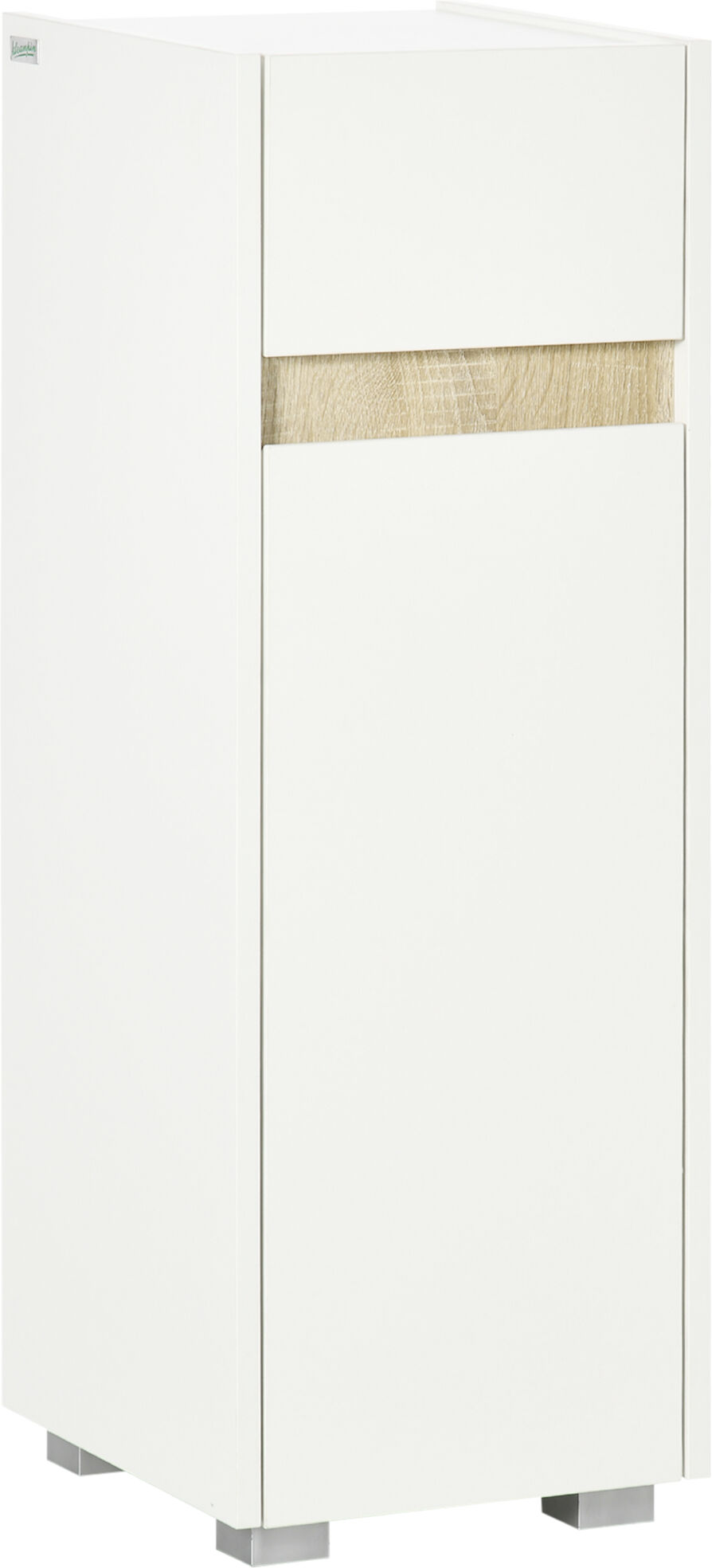 Kleankin Mobiletto Bagno con Cassetto e Armadietto con Mensola Regolabile in Legno 30x33x88cm, Bianco