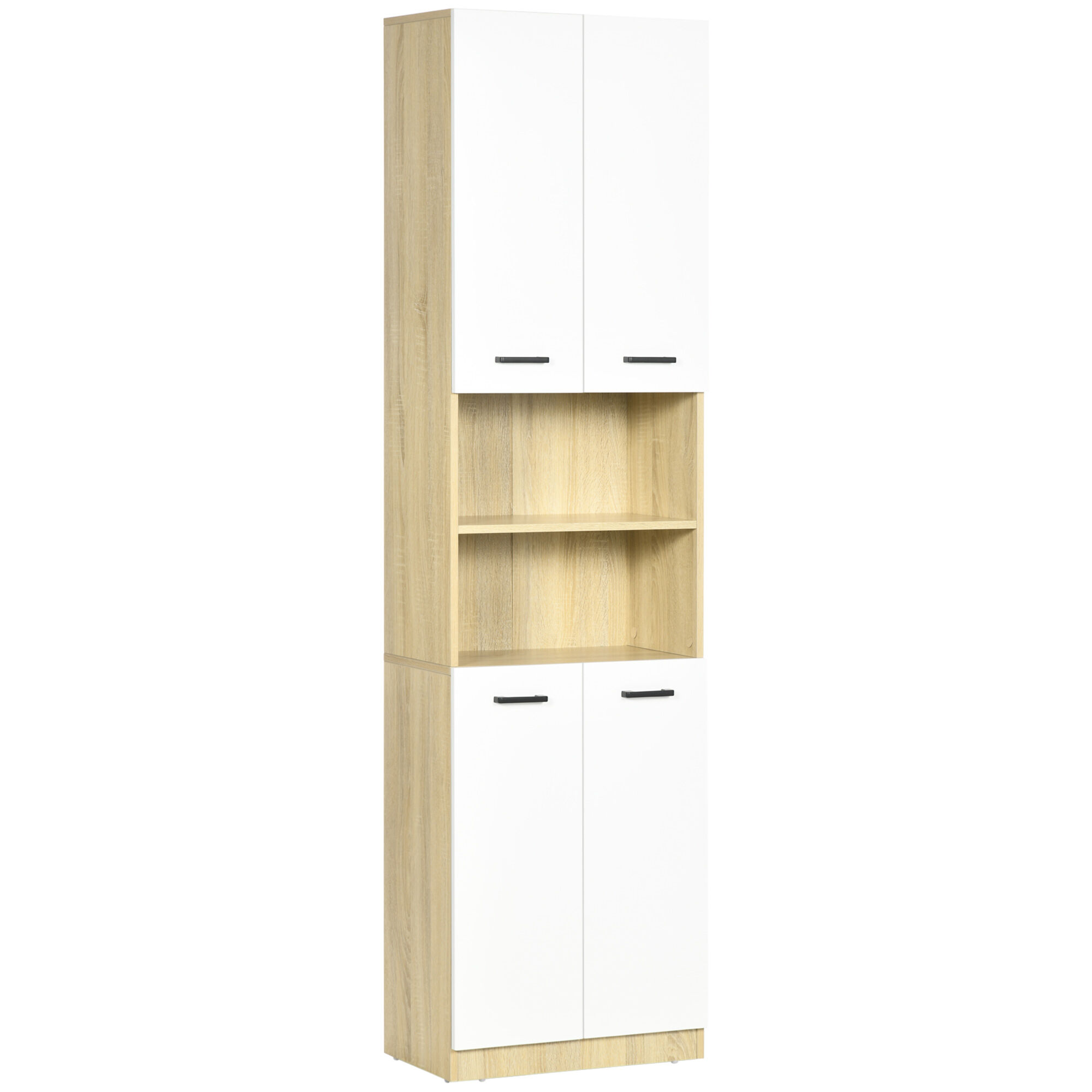 Kleankin Mobile Bagno in Truciolato Bianco con 2 Armadietti con Ante e 2 Ripiani Aperti, 53x33.5x195.7 cm